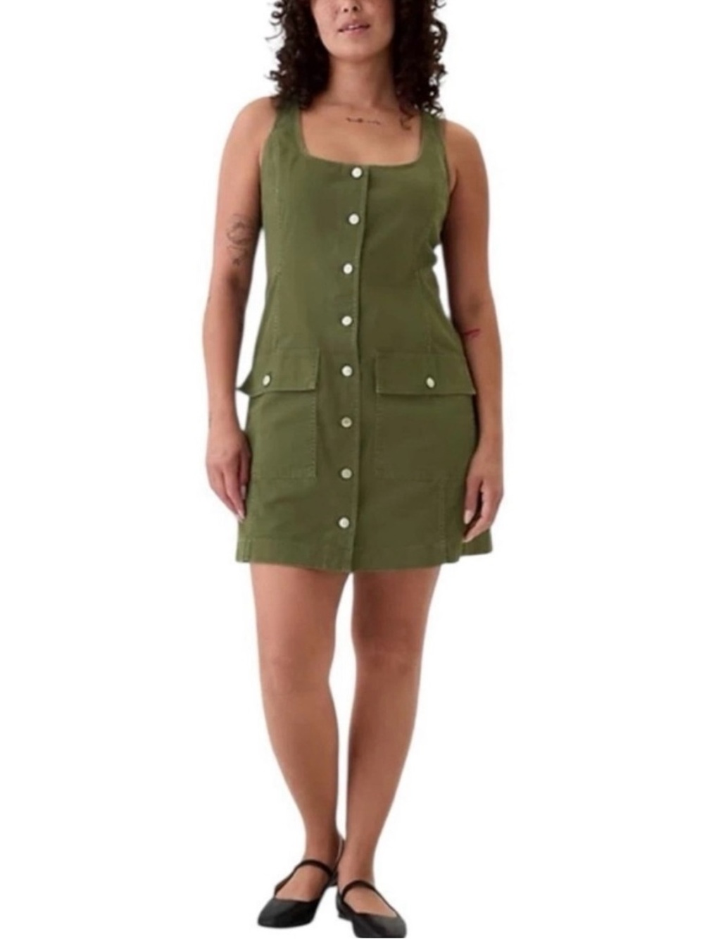 Gap Olive Green Button-Front Tank Dress